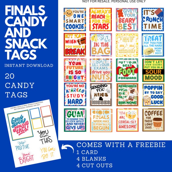 Finals Care Package Tags, Printable Gift Tags for Students, College Care Package Kit, Test Taking Survival Kit College Daughter or Son Gift