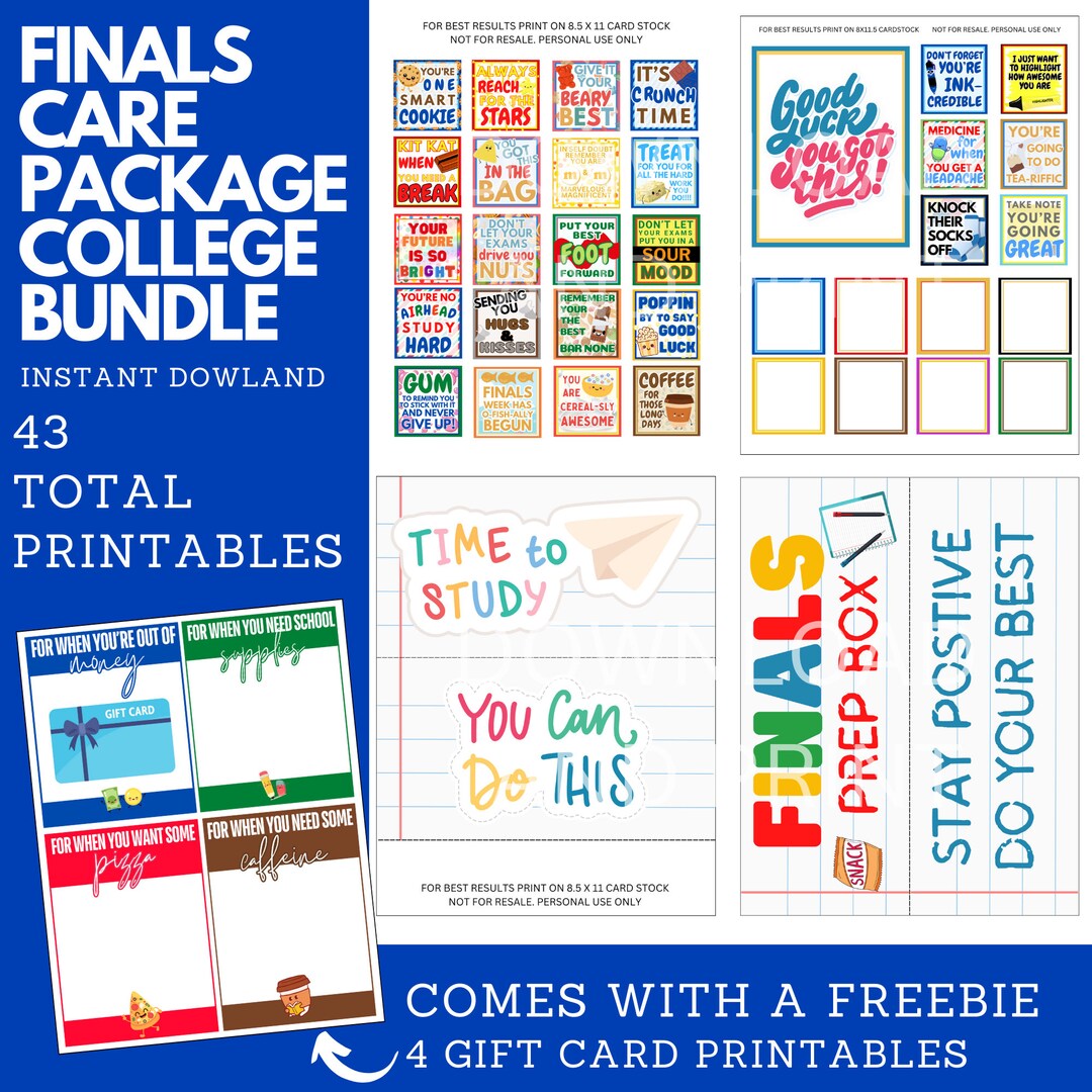 Finals Care Package Box, Printable Gift Tags for Students, College Care ...