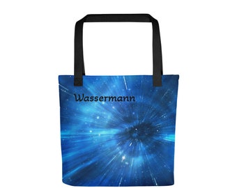 Astrology Tote - Aquarius German Zodiac Sign - January February Birthday - Blue Shoulder Bag - Speed of Light Photograph