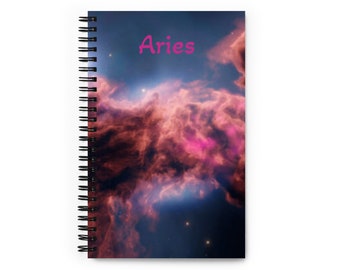 Aries Zodiac Spiral Notebook - Astrology Lover Logbook - March April Birthday - Personalized Journal - Gratitude Diary - Red Travel Notepad