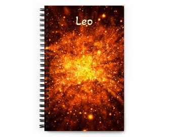 Leo Zodiac Spiral Notebook - Astrology Lover Logbook - July August Birthday - Personalized Journal - Gratitude Diary - Travel Book