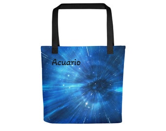 Astrology Tote - Aquarius Spanish Zodiac Sign - January February Birthday - Personalized Gift Shoulder Bag - Speed of Light Photograph