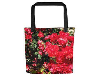 Red Roses Botanical Tote - Red Floral Shoulder Bag - Blooming Roses Carryall - Original Photo Rose Tote - Artistic Floral Purse