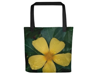 Minimalist Yellow Flower - Premium Lined Shoulder Bag - Yellow Floral Carryall - Serene Botanical Purse