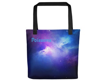 Astrology Tote - French Pisces Zodiac Sign - February March Birthday - Personalized Shoulder Bag - Stars and Nebula Photograph