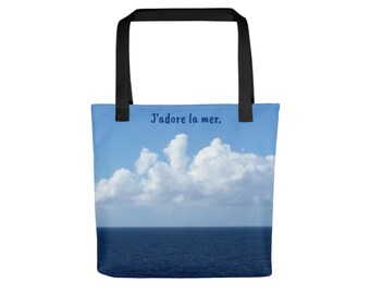 Blue Ocean Lover Tote - Marine Inspired Gift - Seascape View Shoulder Bag - Nautical Themed Purse - J'adore la Mer Handbag