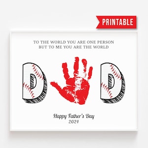 Imprimible del Día del Padre, Regalo artesanal para papá, Imprimible del Día del Padre, Manualidad del Día del Padre, Huella de la mano para papá, Papá de béisbol imprimible