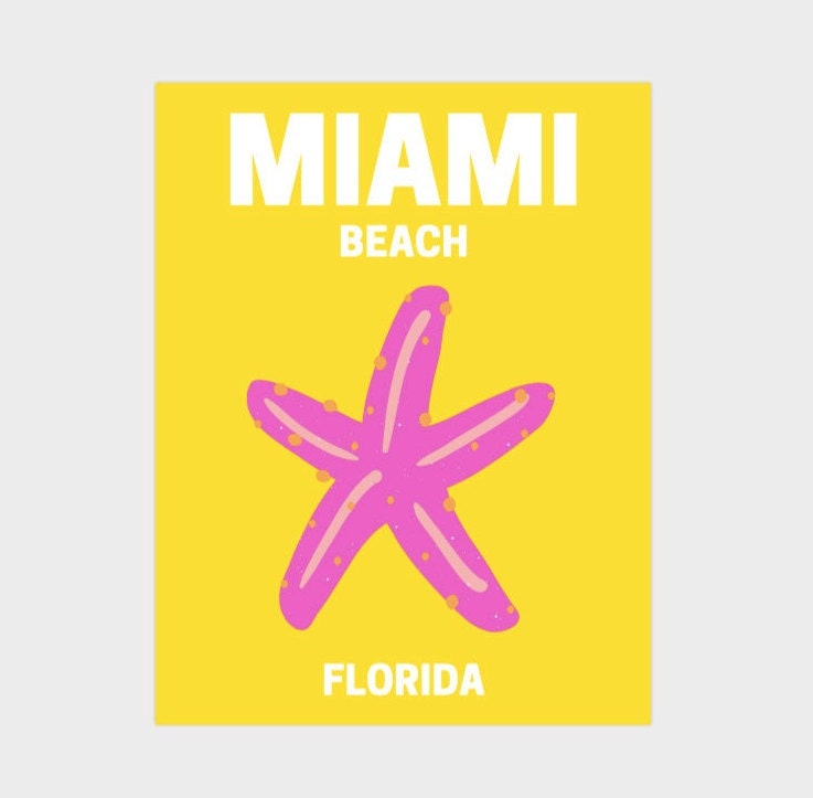 MIAMI BEACH POSTER Preppy Aesthetic Travel Digital Print Etsy