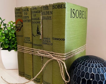 Vintage Book Decor Vintage Bookshelf Decor Old Books Vintage Western Vintage Home Decor James Oliver Curwood Green Book Set Green Home Decor