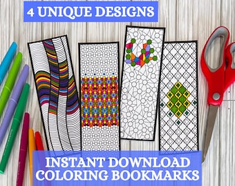Coloring Bookmarks for Adults Printable Bookmark Digital Download Coloring Activity Instant Download Book Marks Geometric Design Bookmarks