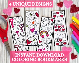 Valentines Day Coloring Bookmark Printable Valentine Party Activity Digital Download Kid Coloring Bookmark Valentine Coloring Adult Coloring