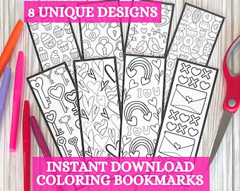 Valentine Bookmark Printable Book Mark Bundle Instant Download Valentine Day Activity for Kid Adult Digital Download Coloring Bookmark Print