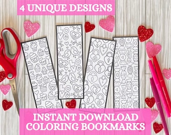 Coloring Bookmarks Valentines Day Activity for Kids Printable Book Marks Instant Download Valentine Activity for Kids Adult Digital Download