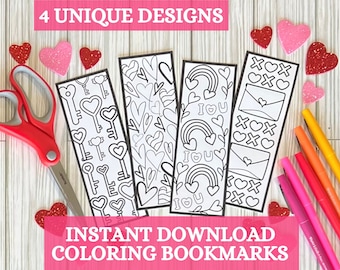 Coloring Bookmarks Valentines Day Activity for Kids Printable Book Marks Instant Download Valentine Activity for Kids Adult Digital Download