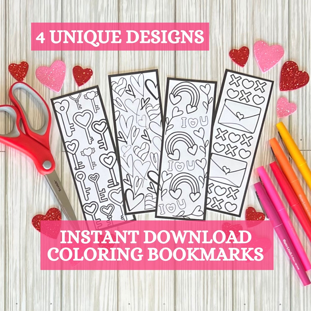 Coloring Bookmarks Valentines Day Activity for Kids Printable Book ...