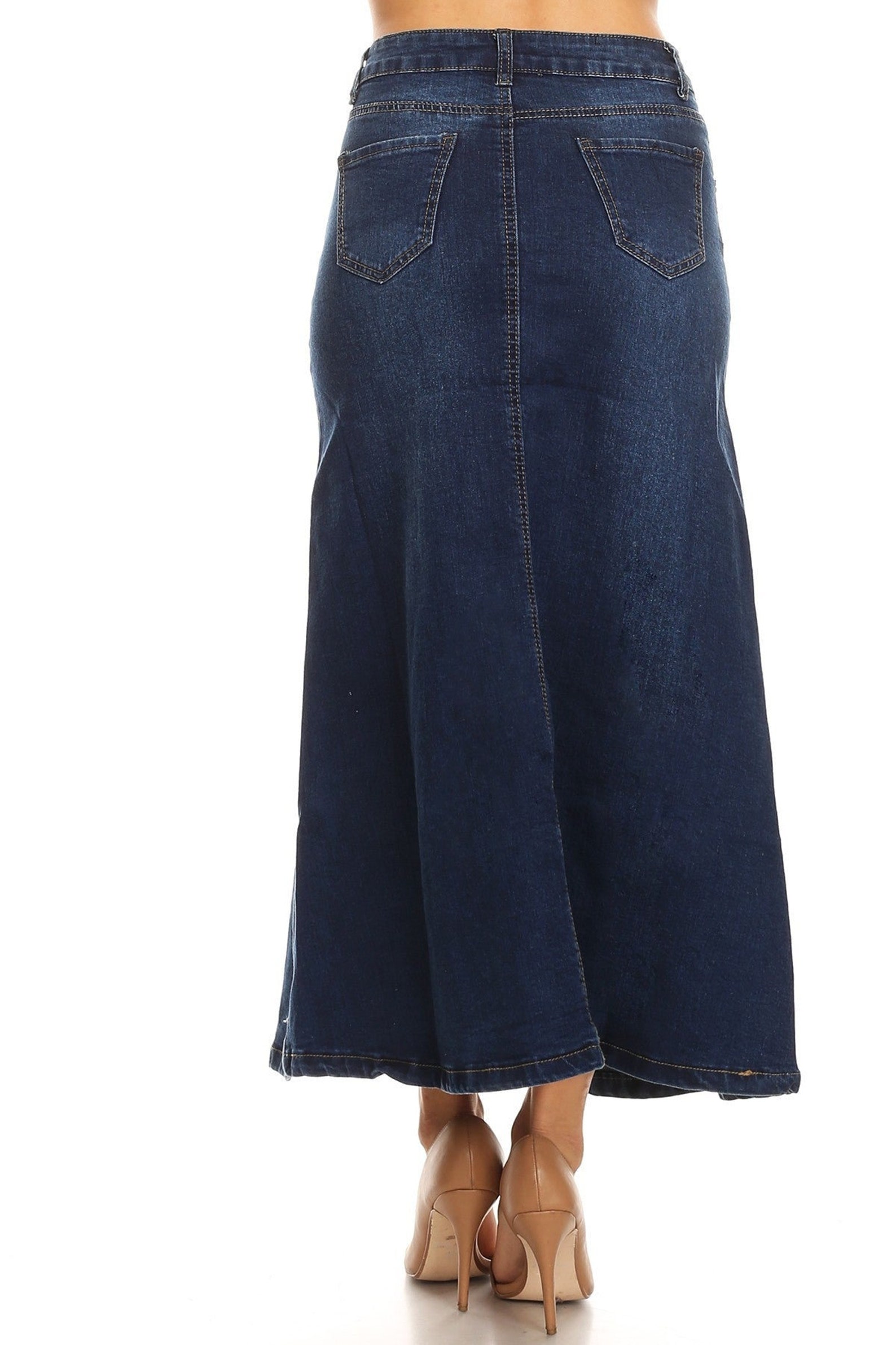 Dark Wash Denim Maxi Skirt - Etsy