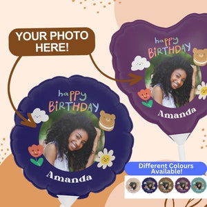 Custom Photo Balloon: Aesthetic Boho Birthday Balloon (Round or Heart-shaped), 6&quot; or 11&quot; - Photo Stick Balloon, Perfect as Decor or a Gift!