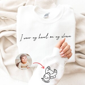 I Wear My Heart On My Sleeve Sweatshirt or Hoodie: A Custom Mama Sweatshirt with Children Portrait & Name on Sleeve, Mother&#39;s Day Mom Gift