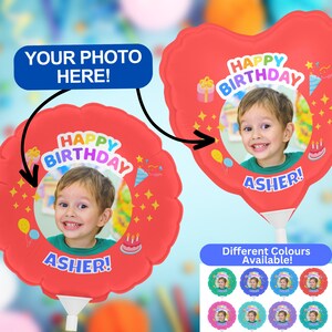Custom Photo Balloon: Colourful Kids Birthday Balloon (Round or Heart-shaped), 6&quot; or 11&quot; - Photo Stick Balloon, Perfect as Decor or a Gift!