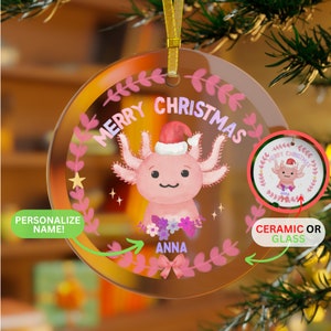Personalized Axolotl Ornament Christmas - Glass or Ceramic Custom Name Christmas Ornament -Personalize with Your or Your Pet Axolotl's Name!