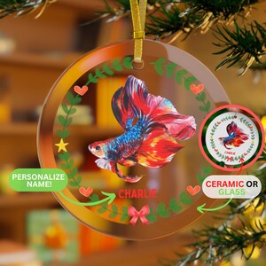 Beta Fish Christmas Ornament - Glass or Ceramic Custom Name Christmas Ornament - Personalize with Your or Your Pet Fish&#39;s Name!