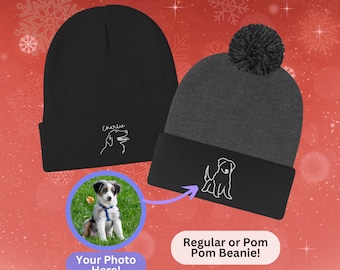 Personalized Dog Hat: A Custom Embroidered Dog Beanie - Submit A Photo of Your Pet For a Custom Minimalist Silhouette Portrait Embroidery