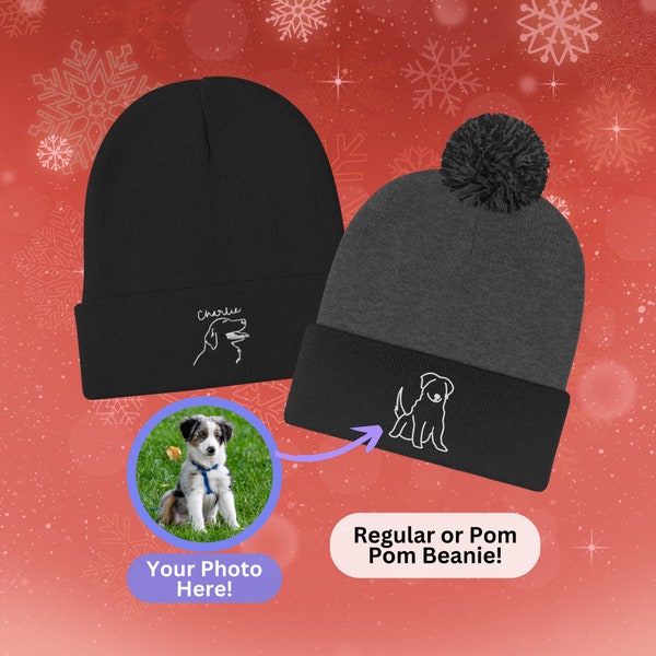 Personalized Dog Hat: A Custom Embroidered Dog Beanie - Submit A Photo of Your Pet For a Custom Minimalist Silhouette Portrait Embroidery
