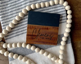 Custom Coaster Set | Wood & Slate | Housewarming Gift | Personalized Wedding gift | Gift for Her | Engagement Gift | Personalized Coasters