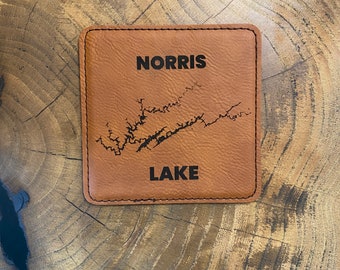 Norris Lake Coaster Set of 6 | Personalized Vegan Leather Coaster Set | Vegan Leatherette | Custom Coasters | Lake Gift Set | Tennessee