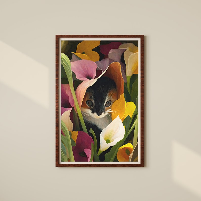 Calla Lily Wall Art, Cat Plant Print, Calla Lily Artwork, Floral Decor