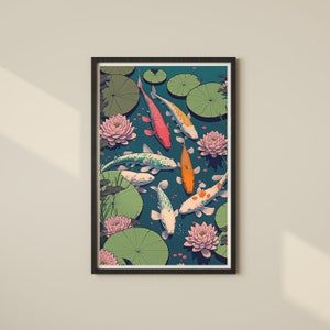 Koi Poster, Japanese Wall Art, Modern Wall Decor, Asian Style Print, Koi Carp Gift, Japanese Fish Art, Pond Poster