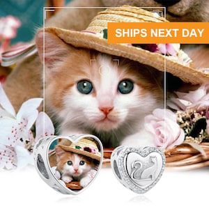 Custom Photo Charm of Bracelet, pet memorial,Fits Pandora Bracelet ,Individual Personalized Photo Charm, Photo Gift,Cat Charm,Pet lover gift