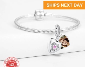 925 Sterling Silver, Custom Photo Charm of Bracelet, Fits Pandora Bracelet, Individual Personalized Photo Charm, Photo Gift PC-023