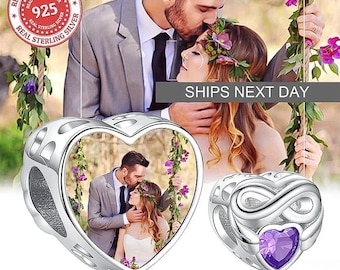 925 Sterling Silver, Custom Photo Charm of Bracelet, Fits Pandora Bracelet, Individual Personalized Photo Charm, Photo Gift PC-022