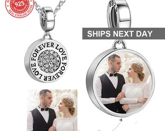 Custom Photo Charm Necklace, 925 Sterling Silver Personalized Pendant