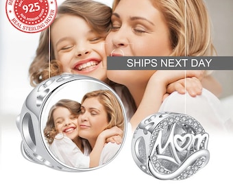 925 Sterling Silver Custom Photo Charm of Bracelet, Fits Pandora Bracelet, Individual Personalized Photo Charm, Photo Gift PC-013
