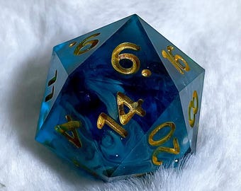 Blue & Gold Handmade Polyhedral *CHONK* D20
