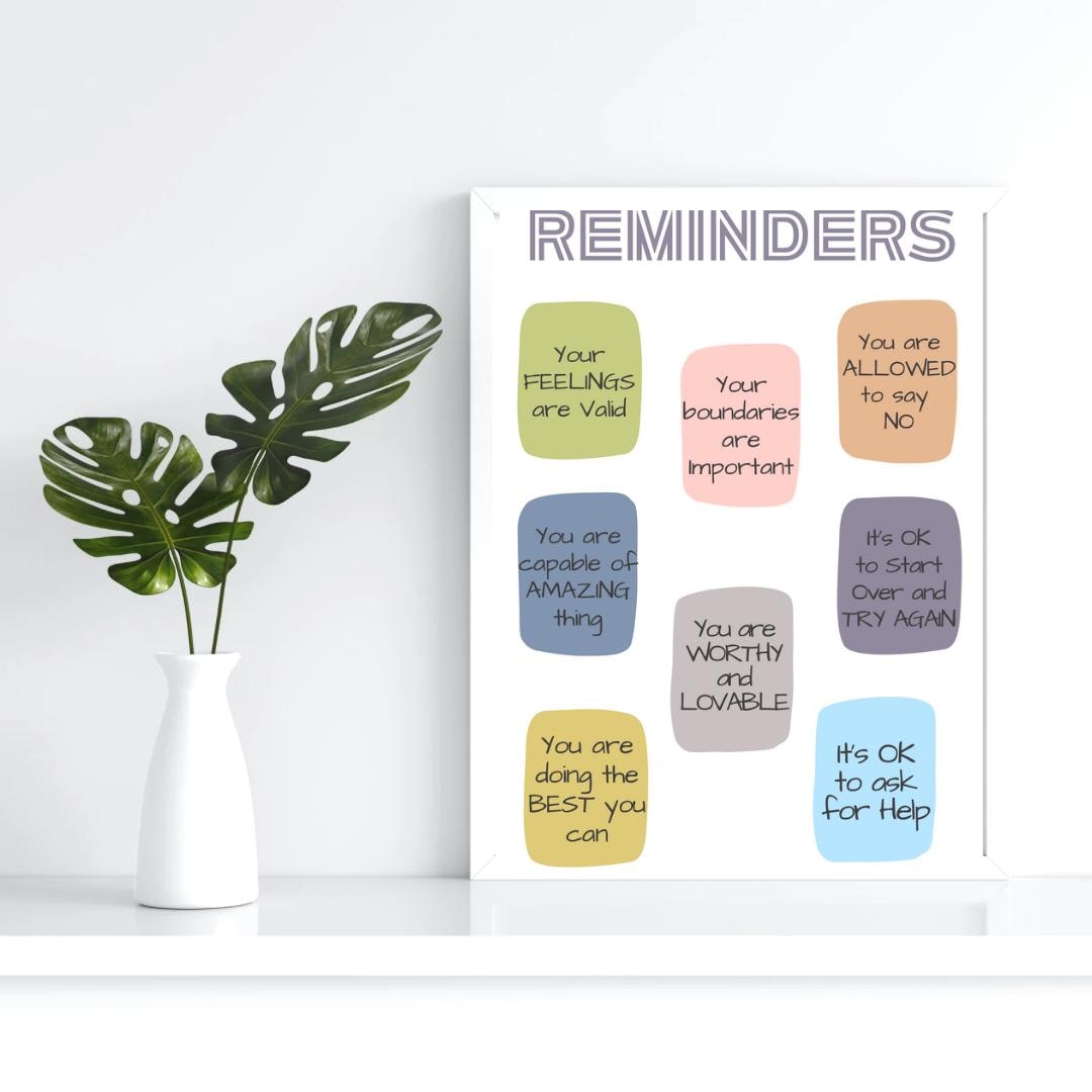 Mental Health Reminder Art Print, Positive Affirmations (digital ...