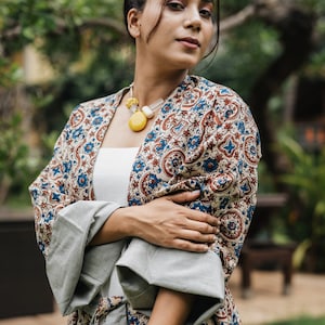 Ayurveda Herb Dyed Handloom Cotton & Ajrakh Reversible Robe One Size Ethical Ecofriendly Robe Handmade Artisanal Robe Feminist Clothes image 1