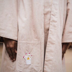 Ayurveda Herb Dyed Handloom Cotton & Ajrakh Reversible Robe One Size Ethical Ecofriendly Robe Handmade Artisanal Robe Feminist Clothes Beige