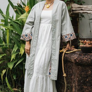 Ayurveda Herb Dyed Handloom Cotton & Ajrakh Reversible Robe One Size Ethical Ecofriendly Robe Handmade Artisanal Robe Feminist Clothes Sage