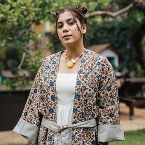 Ayurveda Herb Dyed Handloom Cotton & Ajrakh Reversible Robe One Size Ethical Ecofriendly Robe Handmade Artisanal Robe Feminist Clothes image 6