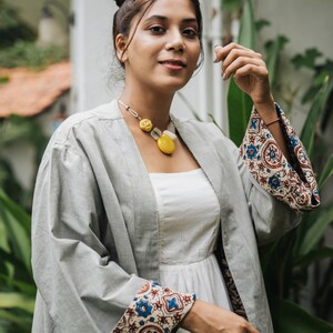 Ayurveda Herb Dyed Handloom Cotton & Ajrakh Reversible Robe One Size Ethical Ecofriendly Robe Handmade Artisanal Robe Feminist Clothes image 5