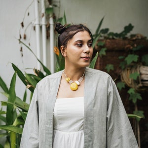 Ayurveda Herb Dyed Handloom Cotton & Ajrakh Reversible Robe One Size Ethical Ecofriendly Robe Handmade Artisanal Robe Feminist Clothes image 8