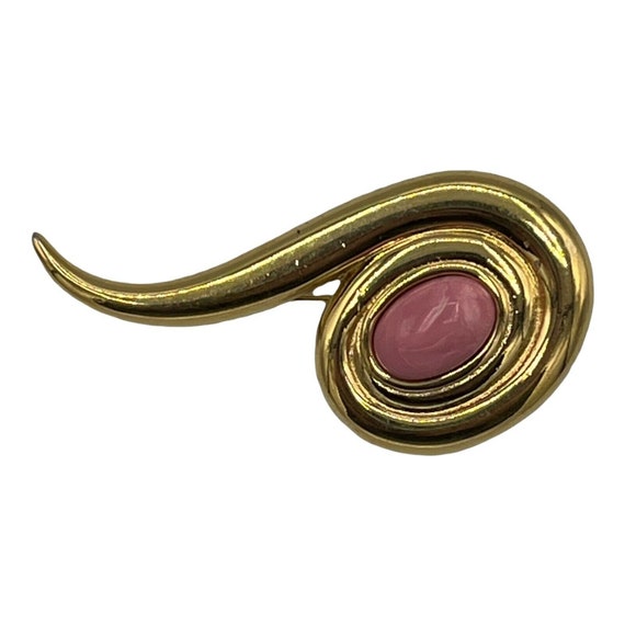 Vtg Monet Brooch Pin Gold Tone Swirl with Pink Whi