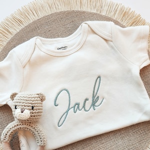 Embroidered Onesies® Brand, Personalized Baby Onesies® Custom Natural Neutral Onesies® Baby Name Onesie® Girl, Boy, Pregnancy Announcement