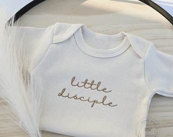 Embroidered Little Disciple Onesies® Brand, for Babies, Personalized Baby Onesies® Custom Natural Neutral Onesie® Christian, Religious 1038