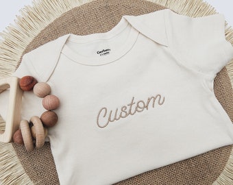Embroidered Custom Onesies® Brand, for Babies, Personalized Baby Onesies® Custom Natural Neutral Onesie® Baby Name Onesie® Baby Girl, Boy Z5