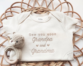 Embroidered See You Soon Grandpa and Grandma Onesie® Brand, Bodysuit, Cute Natural Baby Onesie® Pregnancy Announcement to Grandparents 431