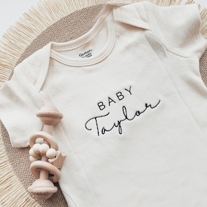 Embroidered Onesies® Brand, Personalized Baby Onesies® Custom Natural Neutral Onesies® Baby Name Onesie® Girl Boy Pregnancy Announcement Z43